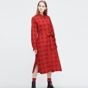 Uniqlo x Marimekko Red Kivet Dot Cotton Poplin Midi Shirt Dress. Size M.